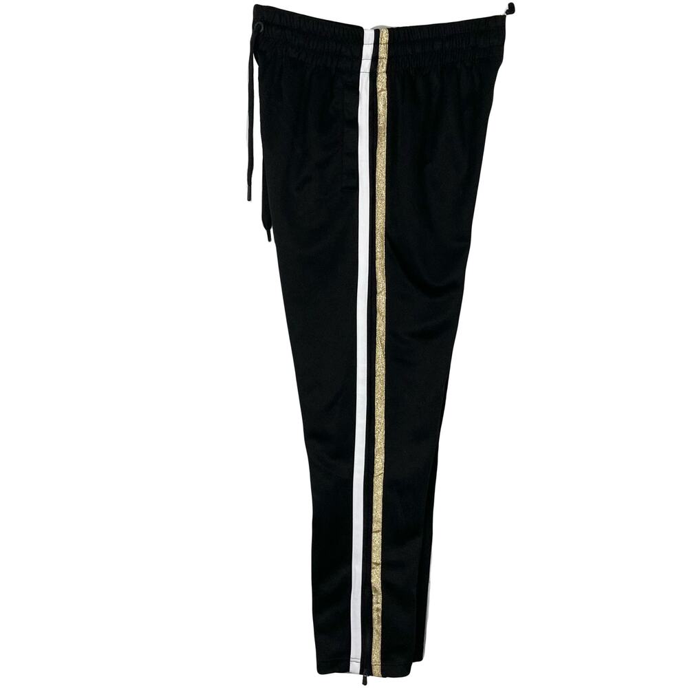 NWOT CSG Sweatpants Men L Black Side Zip Stripe Gold White Pull On Drawstring